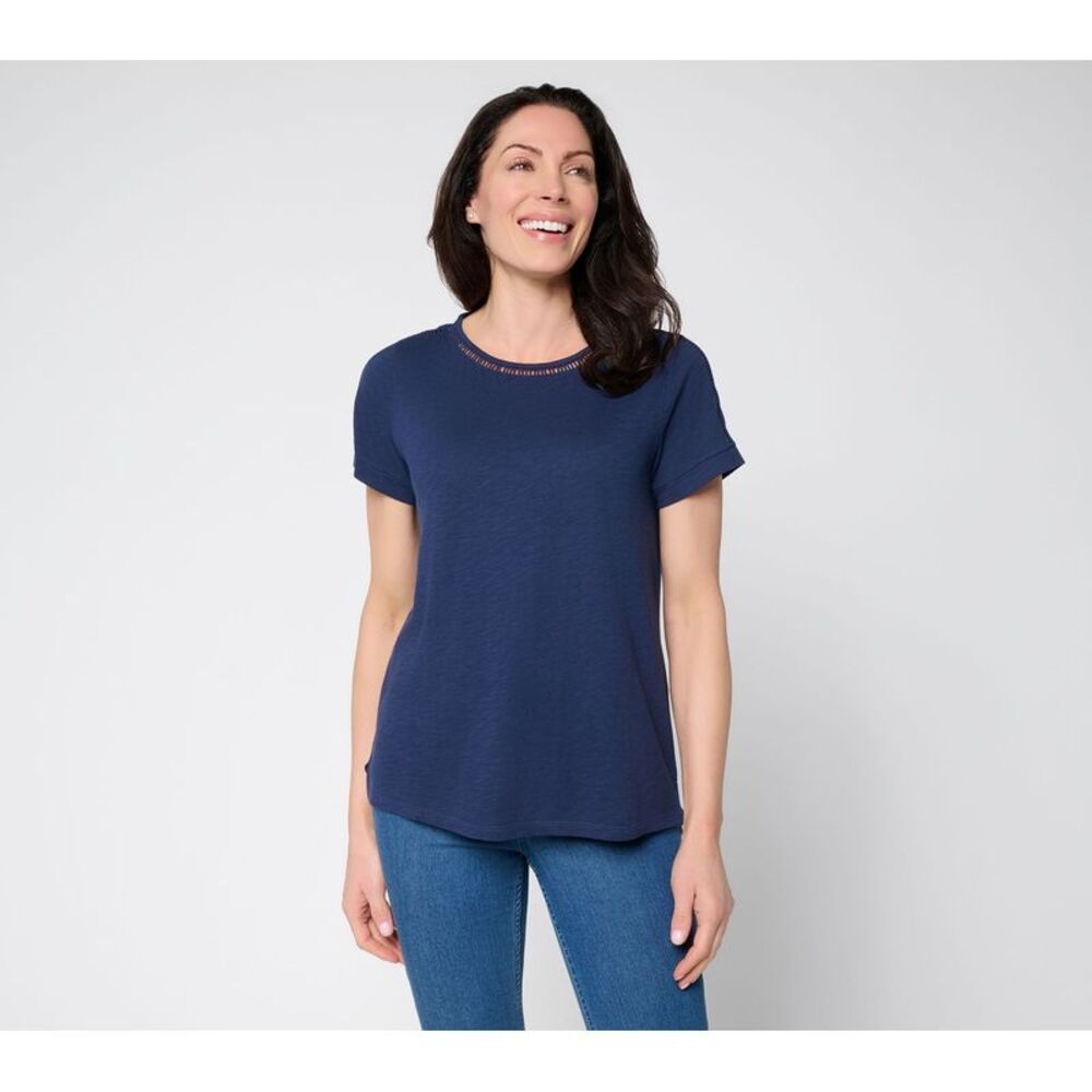 BEAUTIFUL by Lawrence Zarian Women's Top Plus Sz 3X Slub Knit Inset Blue